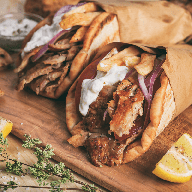 Actie op kipgyros bij Keurslager Goeminne in Hoboken: 600g + 200g gratis.